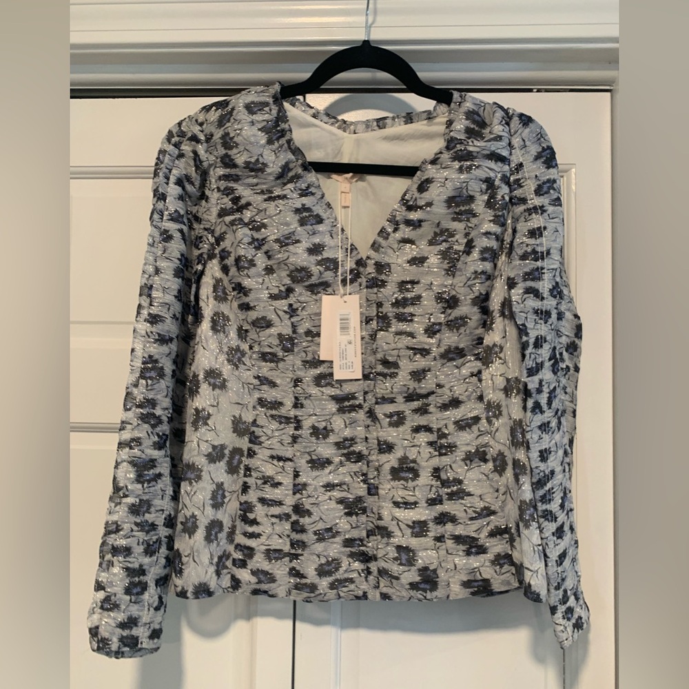 NWT Rebecca Taylor floral and metallic long sleeve v neck top. Size 4